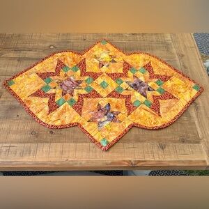 Vintage Handmade Quilted Table Topper | Wall Hanging. Star | 40x28 | Reversible